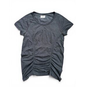 Athleta Momentum Tee Women M Grey Good Ruched Seamless Space Dye Workout Top